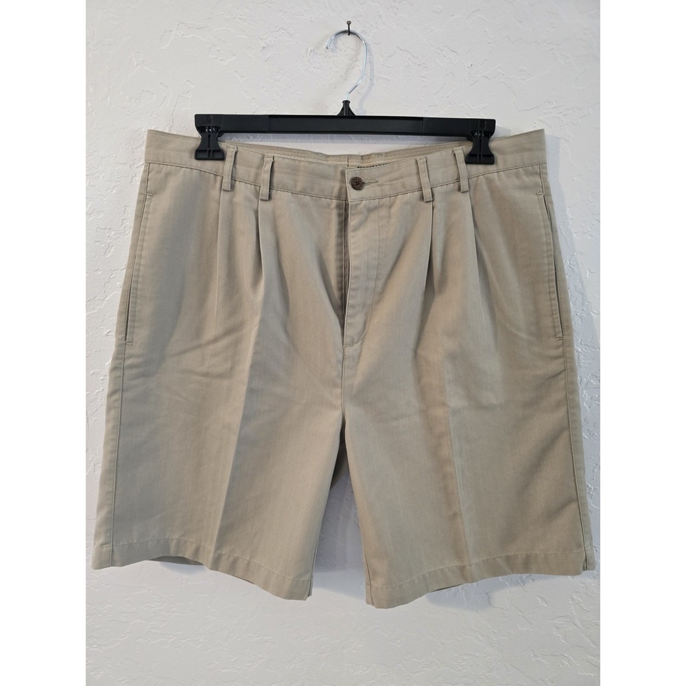 Caribbean Joe Mens Tan Pleated Front Classic Fit Polyester Twill Shorts Size 36